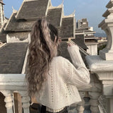 GETADME Cropped Cardigan Women Hollow Out Pure Color Soft Spring Design Students Korean Style Ladies Leisure Fashion Sweet Simple Cozy