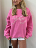 GETADME Cute Pink Bow Prints Hoodie for Women Fall Casual Loose Round Neck Long Sleeve Sweatshirts Female Spring Pullovers Tops Coat Y2K