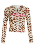 GETADME Cuteandpsycho Leopard Print Crop Outfits Y2K Fashion Slim Zip Up Hooded Jackets Long Sleeves Vintage Letter Women's Clothings