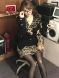 GETADME DEEPTOWN Leopard Cardigan Women Japanese Gyaru V-neck Long Sleeve Streetwear Slim Sexy Cardigan Sweater Y2k Vintage Top Autuam