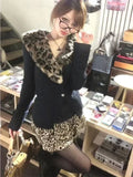 GETADME DEEPTOWN Leopard Cardigan Women Japanese Gyaru V-neck Long Sleeve Streetwear Slim Sexy Cardigan Sweater Y2k Vintage Top Autuam