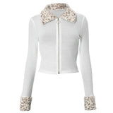 GETADME DEEPTOWN Leopard Cardigan Women Japanese Gyaru V-neck Long Sleeve Streetwear Slim Sexy Cardigan Sweater Y2k Vintage Top Autuam