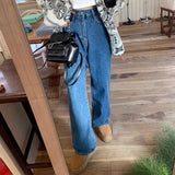 GETADME Dark Blue Straight Leg Jeans Women Streetwear High Waisted Vintage Denim Pants Lady Korean Fashion Boyfriend Style Jean Mom