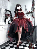 GETADME Dark Bride Red Flower Wedding Dress Cos Lolita Dress Op Dress Lolita Heavy Industry Trail Puffy Princess Dress, Lolita Cosplay