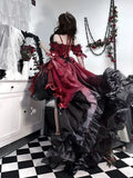 GETADME Dark Bride Red Flower Wedding Dress Cos Lolita Dress Op Dress Lolita Heavy Industry Trail Puffy Princess Dress, Lolita Cosplay