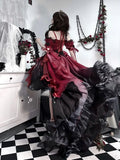 GETADME Dark Bride Red Flower Wedding Dress Cos Lolita Dress Op Dress Lolita Heavy Industry Trail Puffy Princess Dress, Lolita Cosplay