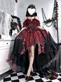 GETADME Dark Bride Red Flower Wedding Dress Cos Lolita Dress Op Dress Lolita Heavy Industry Trail Puffy Princess Dress, Lolita Cosplay