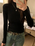 GETADME Deeptown Basic Turtleneck Crop Sweater Women Casual Knitted Pullover Solid Color Jumper Long Sleeve Tops Slim Bottoming Shirt