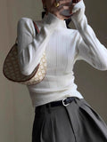 GETADME Deeptown Basic Turtleneck Crop Sweater Women Casual Knitted Pullover Solid Color Jumper Long Sleeve Tops Slim Bottoming Shirt