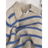 GETADME Deeptown Blue Striped Women Sweaters Vintage Long Sleeve Korean Fashion Knited Pullovers Loose Warm Jumper Autumn Winter Casual