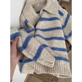 GETADME Deeptown Blue Striped Women Sweaters Vintage Long Sleeve Korean Fashion Knited Pullovers Loose Warm Jumper Autumn Winter Casual