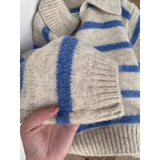 GETADME Deeptown Blue Striped Women Sweaters Vintage Long Sleeve Korean Fashion Knited Pullovers Loose Warm Jumper Autumn Winter Casual