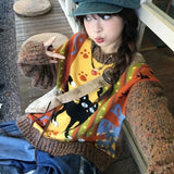 GETADME Deeptown Harajuku Cartoon Sweaters Women Vintage Y2k Streetwear Knitted Pullover Grunge Retro Long Sleeve Aesthetics Sweaters