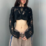 GETADME Deeptown Harajuku Y2K Women's Sweater Cropped Knitwear Hollow Out Pullovers Summer Oversize Jumper Streetwear Vintage Fashion