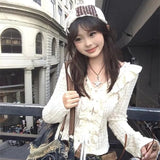 GETADME Deeptown Vintage Gothic Y2k Knit Shirts Women Aesthetic Long Sleeve Blouses V Neck Slim Grunge Harajuku Gyaru Japanese 2000s