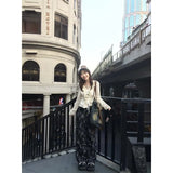GETADME Deeptown Vintage Gothic Y2k Knit Shirts Women Aesthetic Long Sleeve Blouses V Neck Slim Grunge Harajuku Gyaru Japanese 2000s