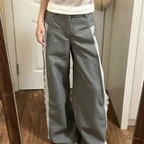 GETADME Deeptown Y2k Gray Lace Women Suit Pants Vintage Harajuku Patchwork Wide Leg Korean Fashion Baggy Trousers Elegant Casual Sweet