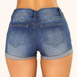 GETADME Denim Shorts Women Jeans Ripped Mid Waist Solid Color Soft Short Jeans Casual Slim Fit Shorts Summer