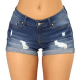 GETADME Denim Shorts Women Jeans Ripped Mid Waist Solid Color Soft Short Jeans Casual Slim Fit Shorts Summer