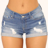 GETADME Denim Shorts Women Jeans Ripped Mid Waist Solid Color Soft Short Jeans Casual Slim Fit Shorts Summer