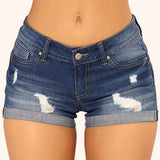 GETADME Denim Shorts Women Jeans Ripped Mid Waist Solid Color Soft Short Jeans Casual Slim Fit Shorts Summer