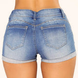 GETADME Denim Shorts Women Jeans Ripped Mid Waist Solid Color Soft Short Jeans Casual Slim Fit Shorts Summer