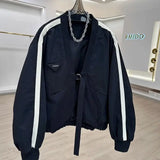 GETADME Design Sense V-neck Short Jacket For Women's 2024 Spring And Autumn Loose Casual Jacket Top Fashion
