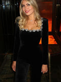 GETADME Diamond Velvet Jumpsuits Women High Waist Long Sleeve Square Collar Casual Female Jumpsuit 2025 Winter Chic Black Lady Romper