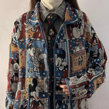 GETADME Disney Mickey Cute Cartoon Jacquard Jacket Women Autumn American Style Vintage Loose Coat Unique Design Trendy Versatile Jacket