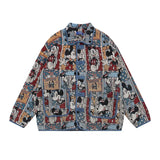 GETADME Disney Mickey Cute Cartoon Jacquard Jacket Women Autumn American Style Vintage Loose Coat Unique Design Trendy Versatile Jacket