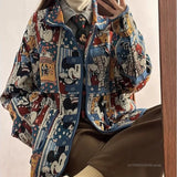 GETADME Disney Mickey Cute Cartoon Jacquard Jacket Women Autumn American Style Vintage Loose Coat Unique Design Trendy Versatile Jacket