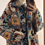GETADME Disney Mickey Cute Cartoon Jacquard Jacket Women Autumn American Style Vintage Loose Coat Unique Design Trendy Versatile Jacket