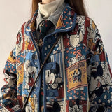 GETADME Disney Mickey Cute Cartoon Jacquard Jacket Women Autumn American Style Vintage Loose Coat Unique Design Trendy Versatile Jacket