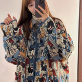 GETADME Disney Mickey Cute Cartoon Jacquard Jacket Women Autumn American Style Vintage Loose Coat Unique Design Trendy Versatile Jacket