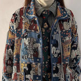 GETADME Disney Mickey Cute Cartoon Jacquard Jacket Women Autumn American Style Vintage Loose Coat Unique Design Trendy Versatile Jacket