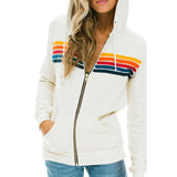 GETADME Donsignet Women Hoodies Coat 2025 New Casual Rainbow Hooded Sweatshirts Fashion Zip-up Striped Cardigan Men Hoodies