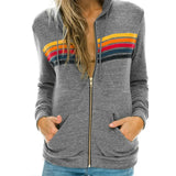 GETADME Donsignet Women Hoodies Coat 2025 New Casual Rainbow Hooded Sweatshirts Fashion Zip-up Striped Cardigan Men Hoodies