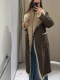 GETADME Double Sided Woolen Long Coat Long Fur Leather Patchwork Warm Thicken Lapel Wear On Both Sides Overcoat Women Fluffy Outwear Top