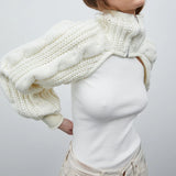 Getadme Dourbesty Chic Shrug Sweater For Women Long Sleeve Turtleneck Open Front Zipper Cardigan Knit Sweater Arm Warmer Cropped Tops