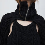 Getadme Dourbesty Chic Shrug Sweater For Women Long Sleeve Turtleneck Open Front Zipper Cardigan Knit Sweater Arm Warmer Cropped Tops