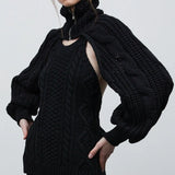 Getadme Dourbesty Chic Shrug Sweater For Women Long Sleeve Turtleneck Open Front Zipper Cardigan Knit Sweater Arm Warmer Cropped Tops