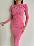 GETADME Dress Women Slash Neck Slim Fit Sheath Sexy Long Dresses Full Sleeve Hip Wrap Splice Gown Vestidos Pleated High Waist 2025