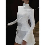 GETADME Elegant Black Short Dresses Women's Turtleneck Long Sleeve Dresses 2025 Autumn New Mini Dress ,Ladies Office Dress