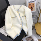 GETADME Elegant Cropped White Knitted Cardigan Women Black Mink Cashmere Sweater Outerwears Korean Knitwear Winter Long Sleeve Jumpers