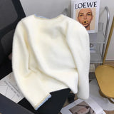 GETADME Elegant Cropped White Knitted Cardigan Women Black Mink Cashmere Sweater Outerwears Korean Knitwear Winter Long Sleeve Jumpers