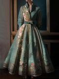 GETADME Elegant Floral Printing Maxi Dresses Multicolor Turndown Collar Long  Sleeve Cotton Long Dress Party Wedding Evening Dress 2025