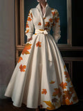 GETADME Elegant Floral Printing Maxi Dresses Multicolor Turndown Collar Long  Sleeve Cotton Long Dress Party Wedding Evening Dress 2025