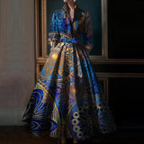 GETADME Elegant Floral Printing Maxi Dresses Multicolor Turndown Collar Long  Sleeve Cotton Long Dress Party Wedding Evening Dress 2025