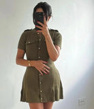 GETADME Elegant Knitted Mini Dress For Women Metal Button Sexy Slim Rib Sweater Dresses Female Holiday Party Outfits Autumn 2025