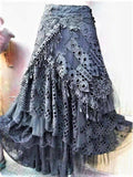 GETADME Elegant Lace Asymmetrical Skirt Women Vintage Y2K Boho High Waist Hollow Mesh Patchwork Layered Maxi Skirts Lady Holiday Outfits
